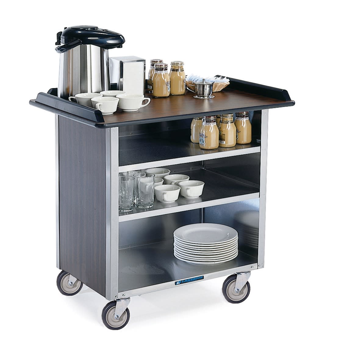 Lakeside Manufacturing 678HRM Beverage Service Cart, Enclosed, 3 Shelf: 21" x 35", Hard Rock Maple Laminate Finish