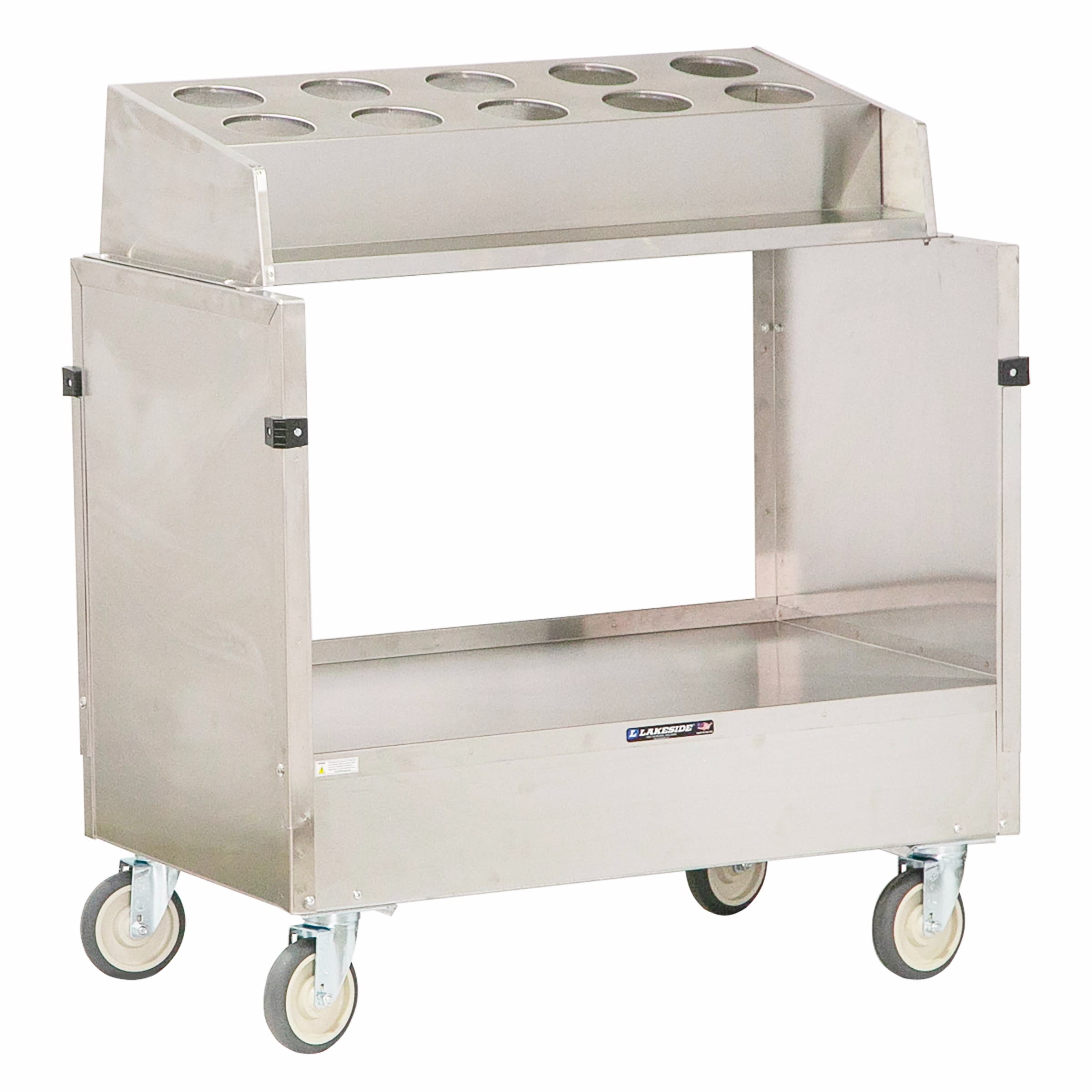 Lakeside Manufacturing 403 Tray and Flatware Cart, Enclosed Stainless Steel, (1) 21 1/2 x 33 3/4-in Shelf, (10) Flatware Cylinders