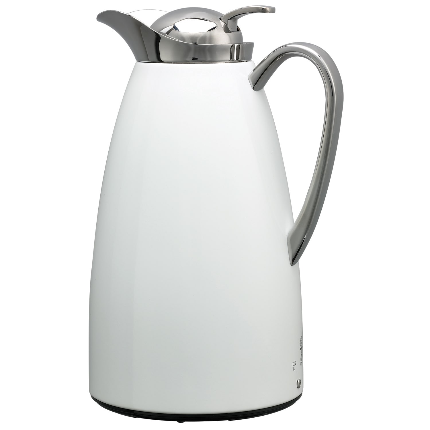 Service Ideas CJZ1WHT Classy Carafe, Vacuum Insulated Carafe, Glass Vacuum, 1 Liter, White