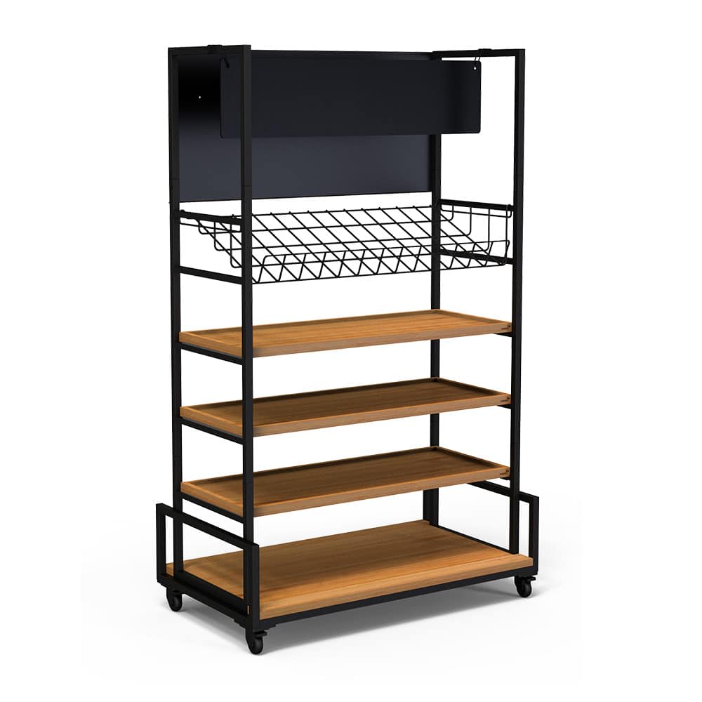 Rosseto MC-Basic Modulite Cart Kit C - Basic, 3 Bamboo Shelves, and Wire Shelf with Top Sign