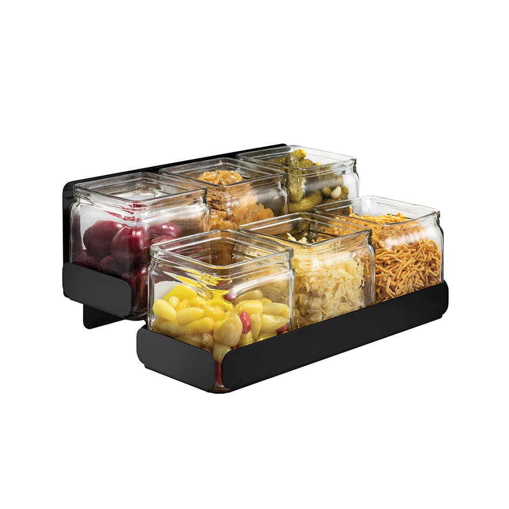 Rosseto SM327 Condiments station-2 Levels 6 Glass Jars Black Matte Holder