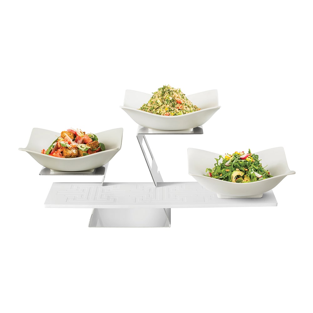 Rosseto SK048 Swan Multi-Level System Stainless Steel with 3 White Large Square Melamine Bowls