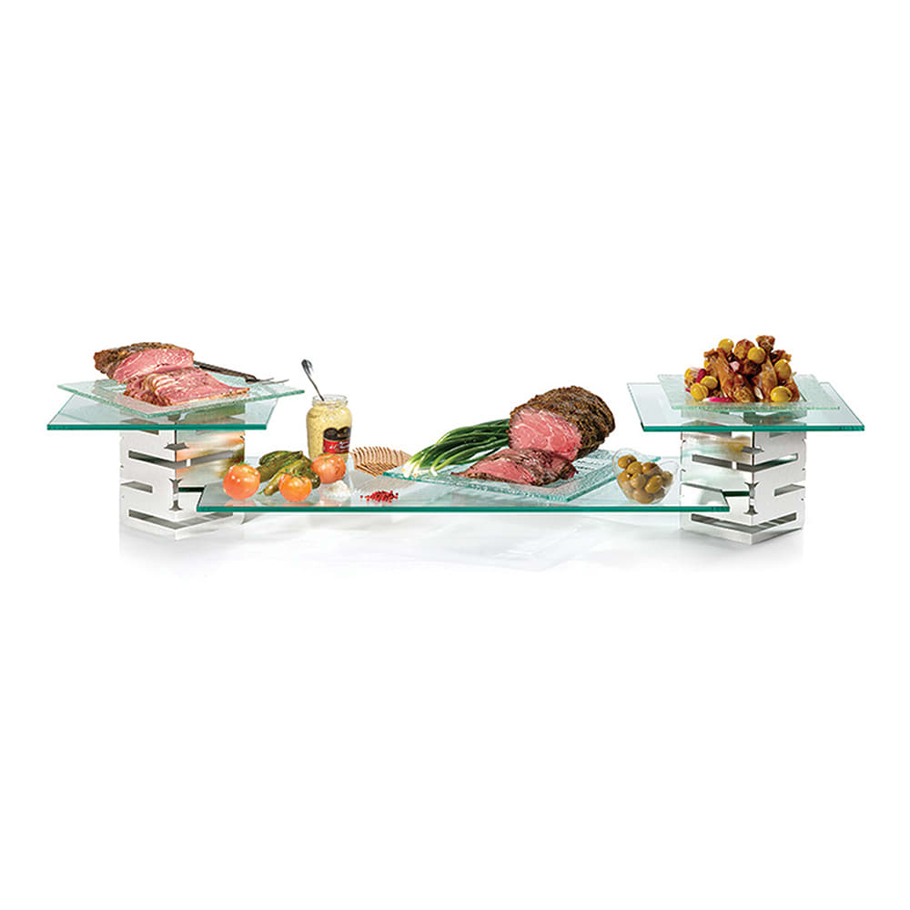 Rosseto SK001 2-8" Stainless Steel SKYCAP Risers, 1 Wide & 2 Square Glass Surfaces