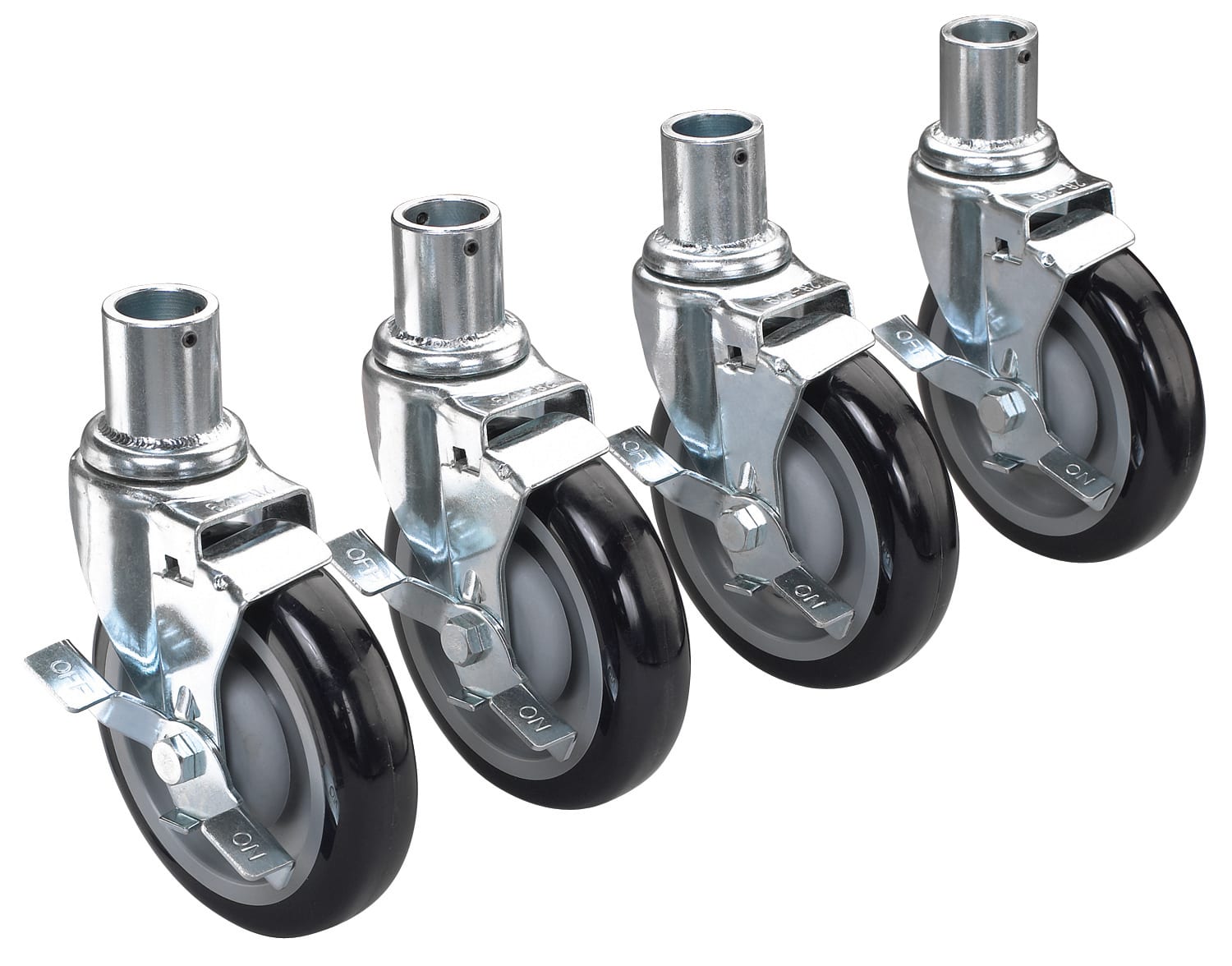 Krowne 28-151S 6" Overall Universal Wire Shelving Caster with Side Brake, 5" Wheel, Set of 4