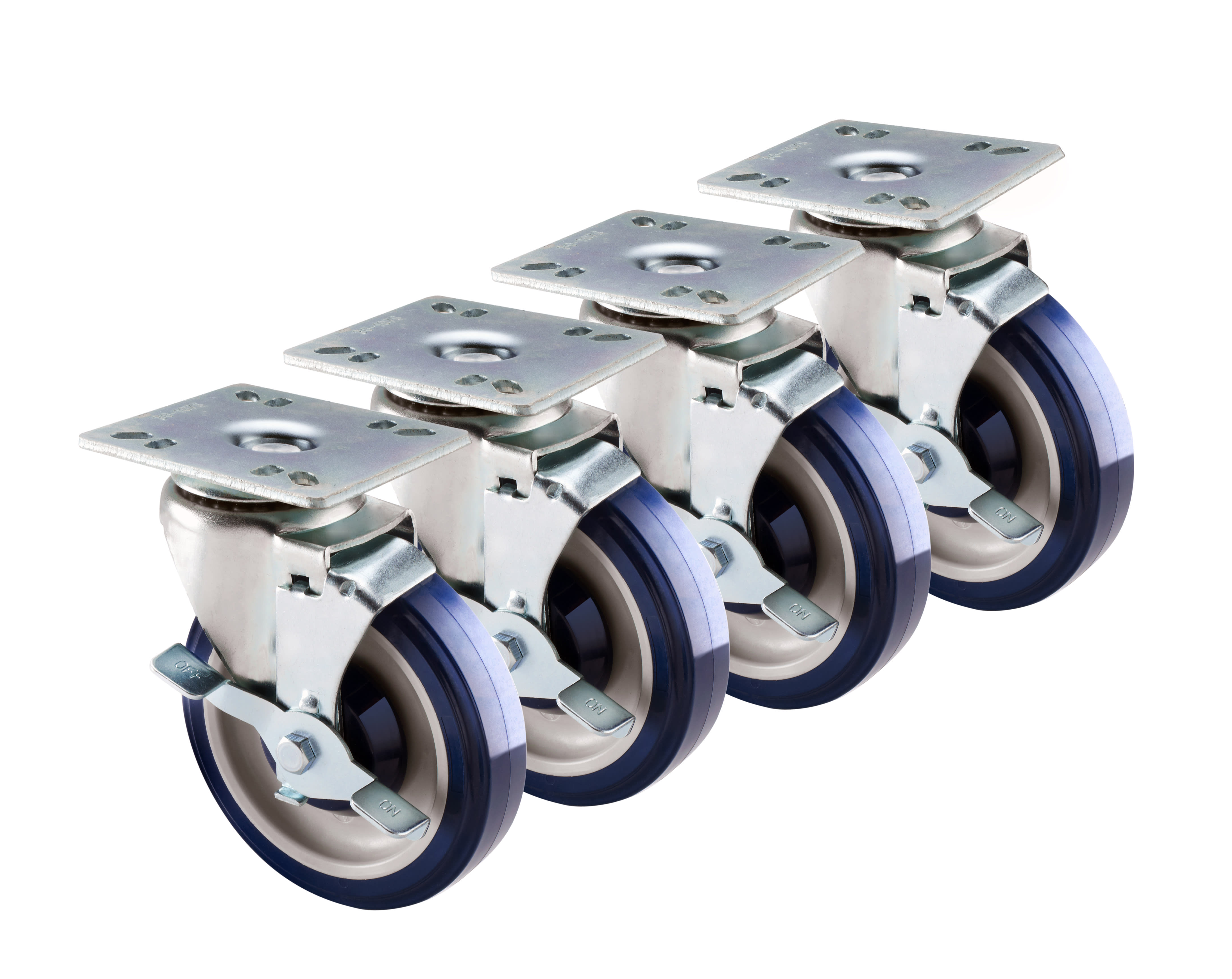 Krowne 30-111S Economy Series 6" Overall 3-1/2" x 3-1/2" Universal Plate Caster with Side Brake, 5" Wheel, Set of 4