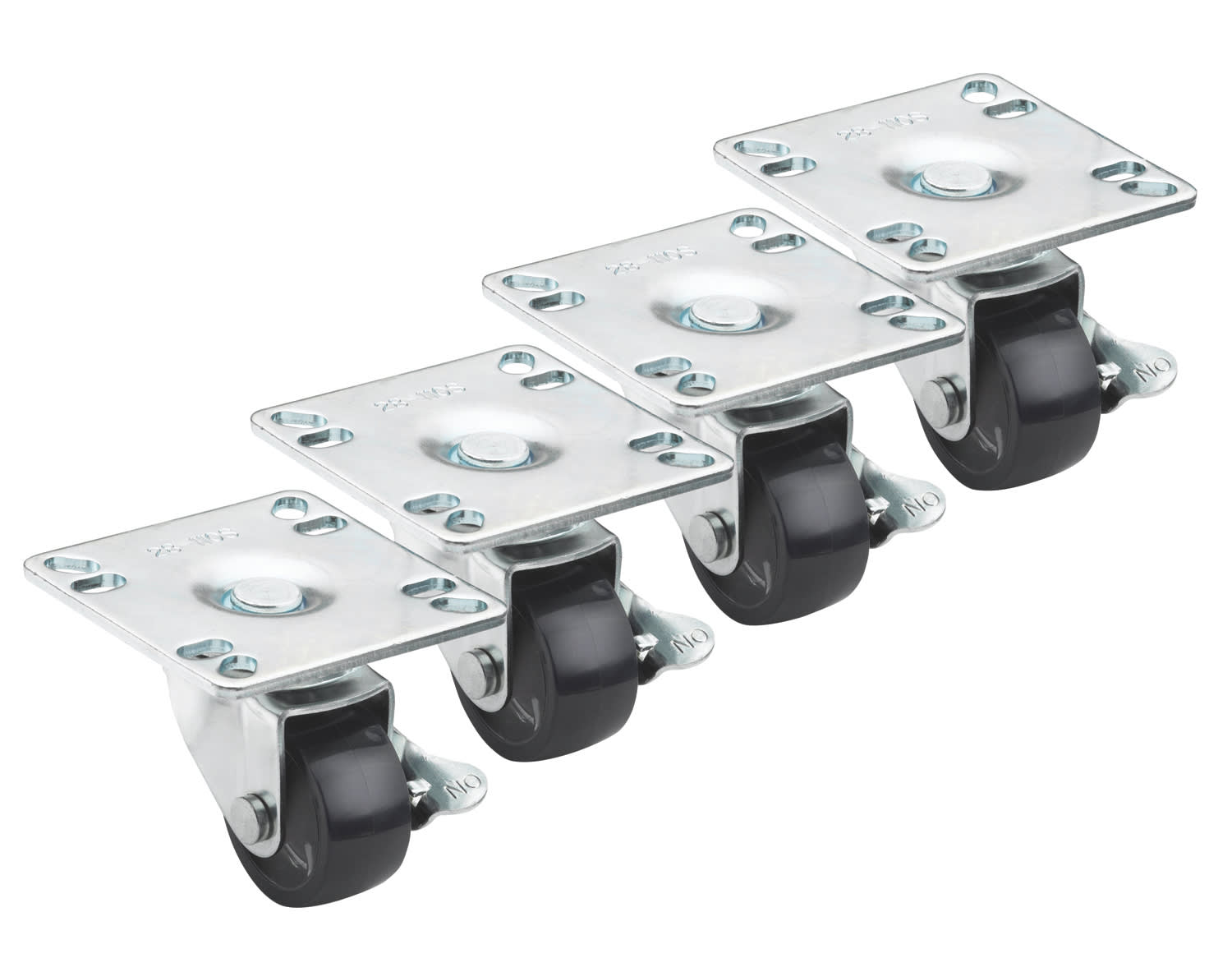 Krowne 28-110S 3" Overall Low Profile Universal 3-1/2" x 3-1/2" Plate Caster with Front Brake, 2" Wheel, Set of 4