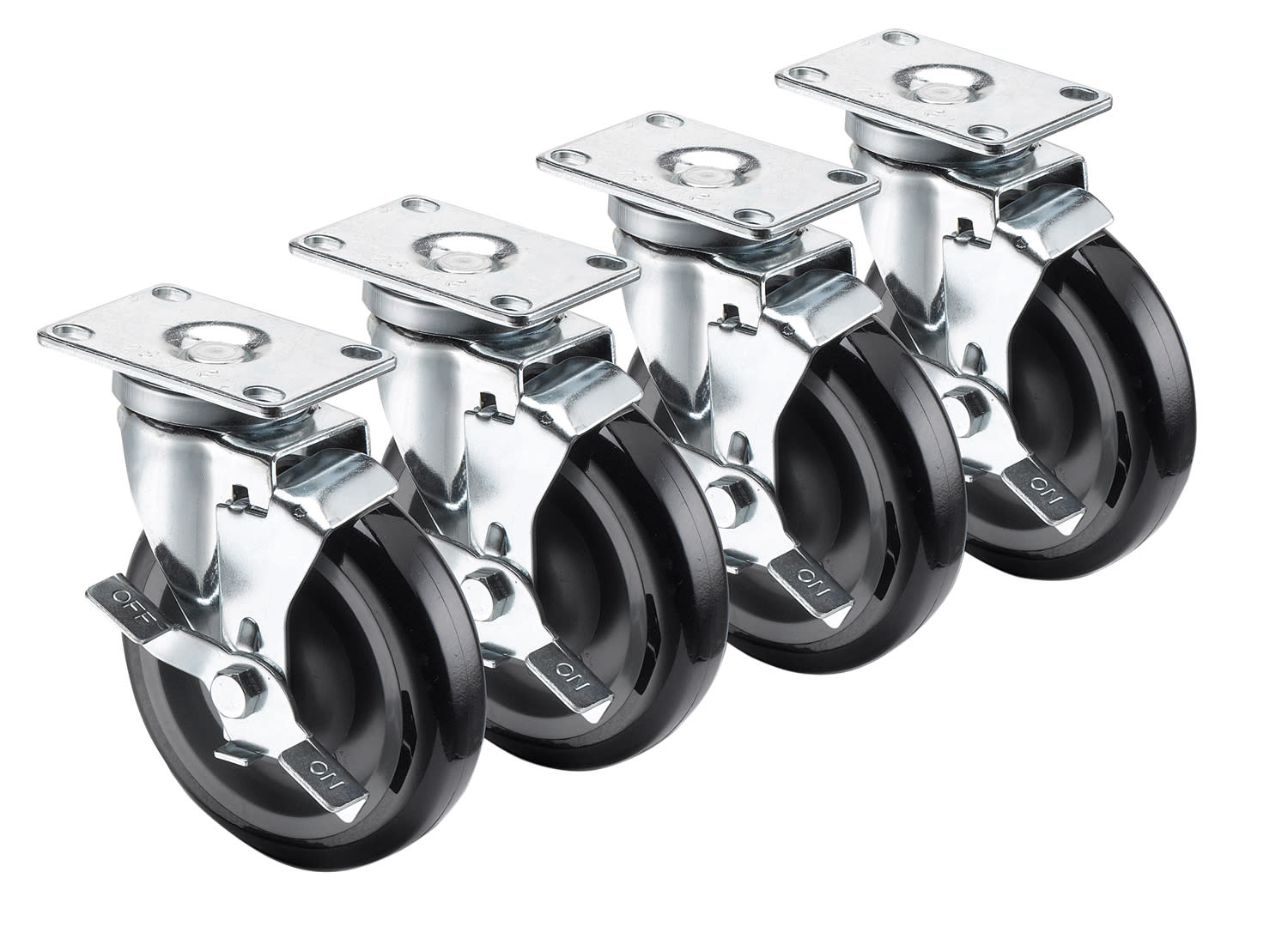 Krowne 28-113S 6" Overall 2-3/8" x 3-5/8" Plate Caster with Side Brake, 5" Wheel, Set of 4