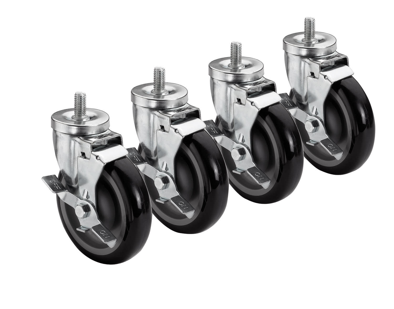 Krowne 28-146S 6" Overall 3/4" - 10 Threaded Stem Caster with Side Brake, 5" Wheel, Set of 4