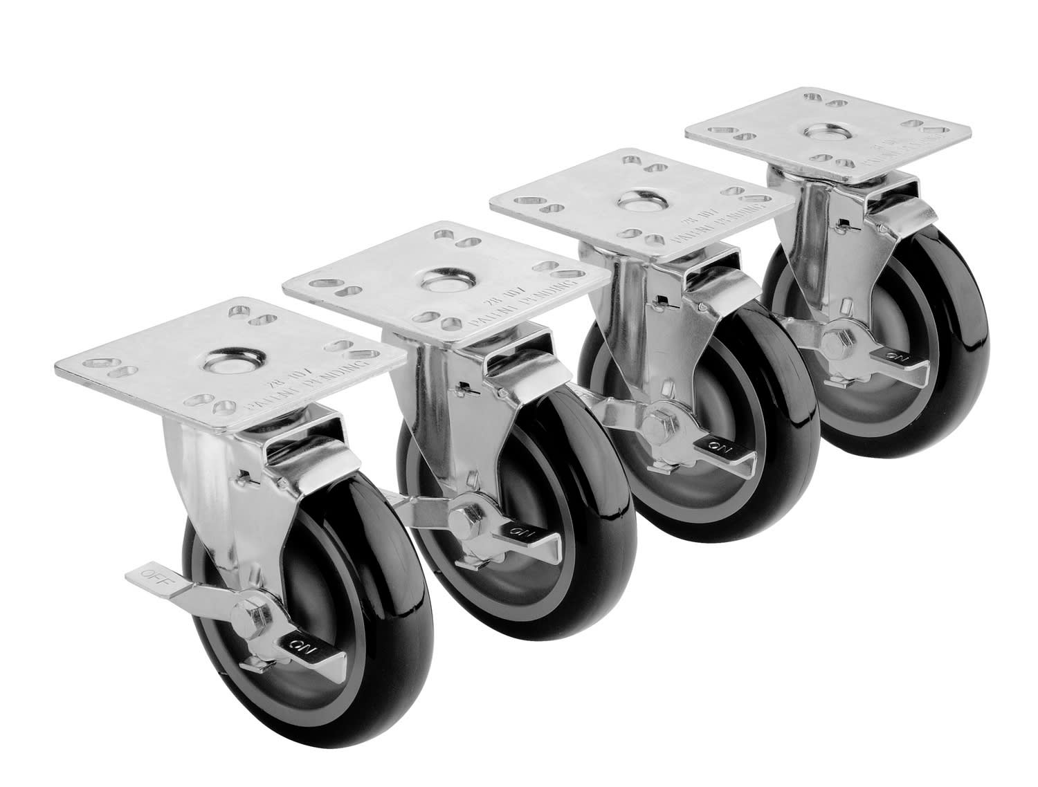 Krowne 28-120S 6" Overall Heavy Duty Universal 4" x 4" Plate Caster with Side Brake, 5" Wheel, Set of 4