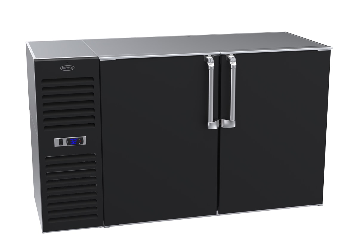 Krowne BS60L-BNS-LR 60"W 2-Section Back Bar Cooler, Left/Right Hinged, Black Vinyl Finish
