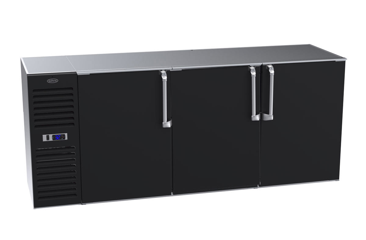 Krowne BS84L-BNS-LLR 84"W 3-Section Back Bar Cooler, Left/Left/Right Hinged, Black Vinyl Finish