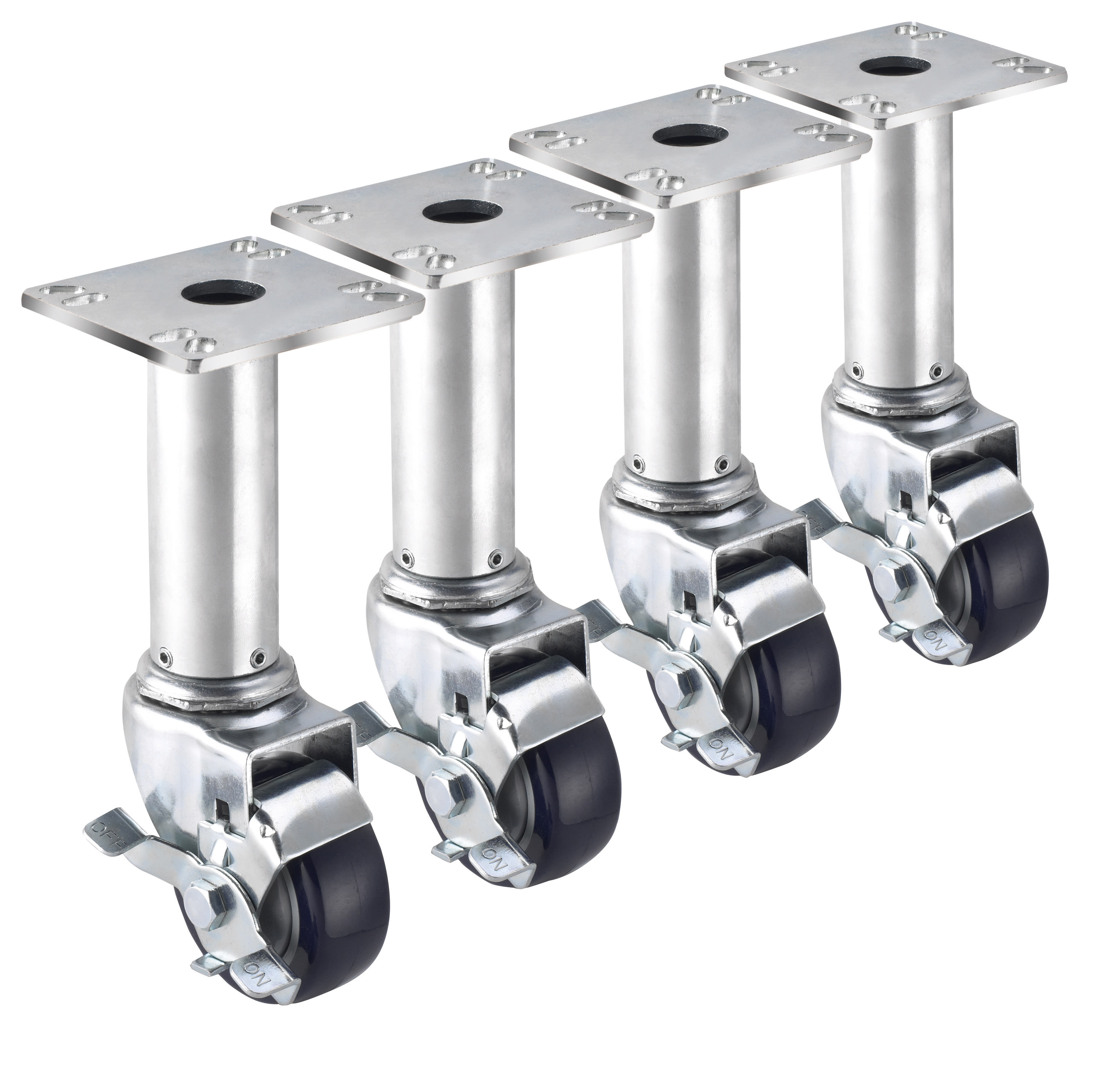 Krowne 28-117S Adjustable Height 3-1/2" x 3-1/2" Plate Caster for Fryers with Side Brake, 3" Wheel, Set of 4