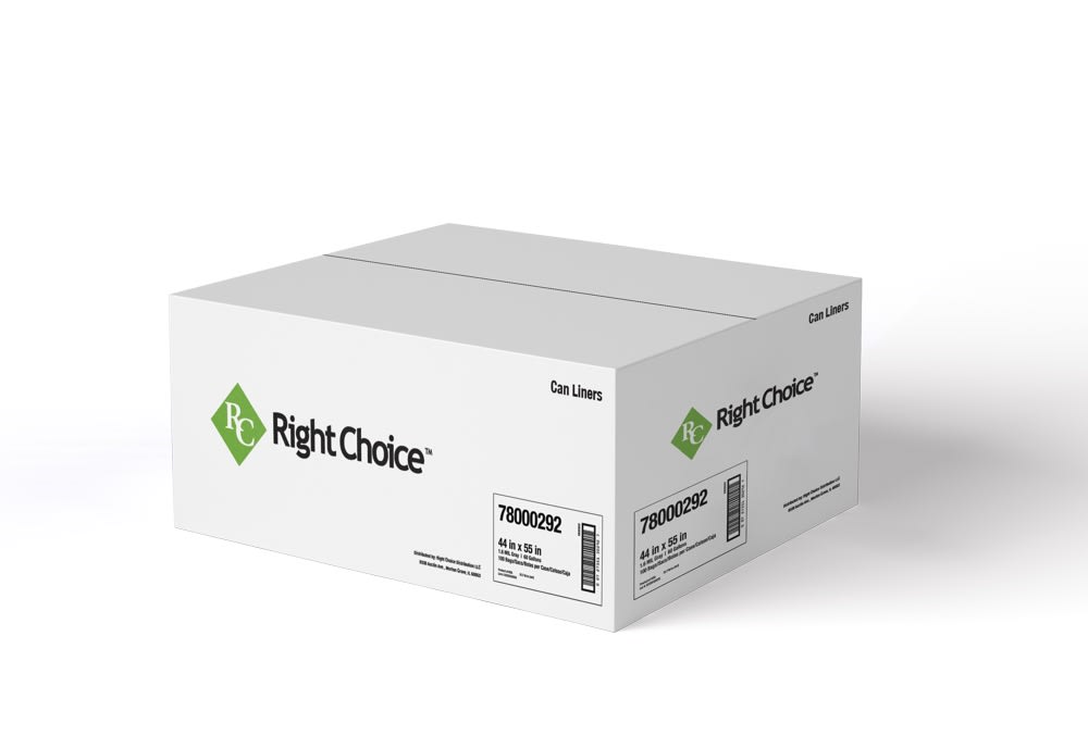 Right Choice 78000292 LLDPE 60-Gallon Can Liner Roll, Gray, 44" x 55", 1.6 Mil, Case of 100