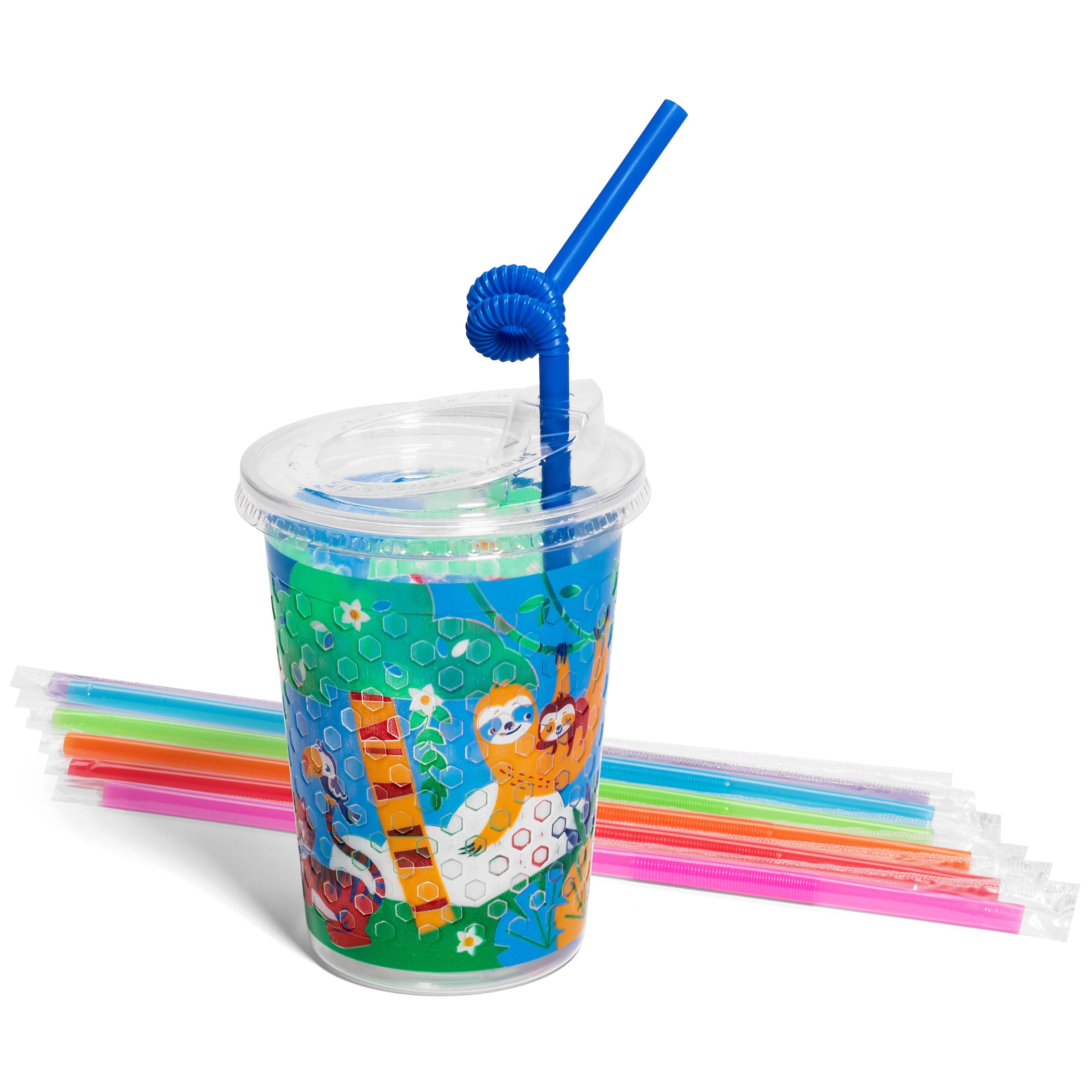 Family Hospitality Group 502JNG Kids' 12 oz. Cup Kits "Jungle" Theme Clear Plastic, 250 Sets