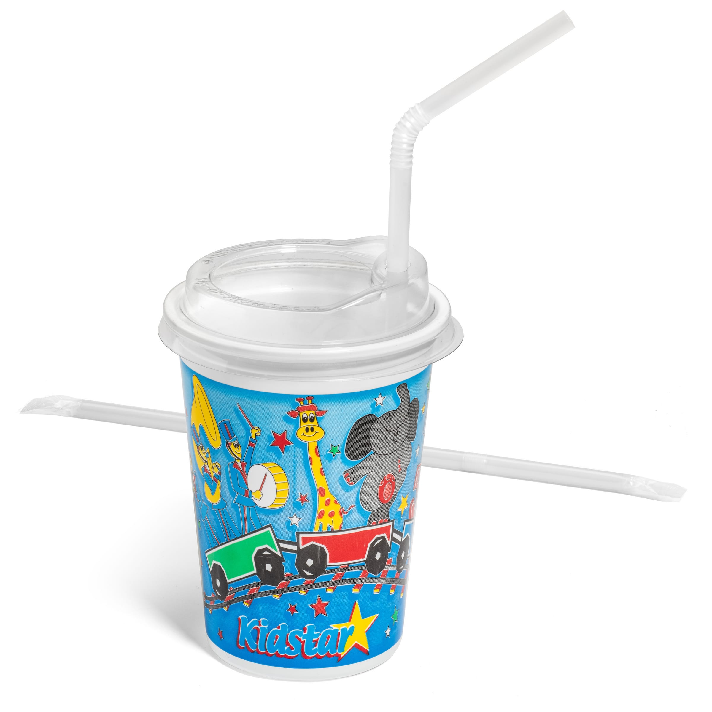 Family Hospitality Group 500V-5CGO Kids' Value-Line 12 oz. Cup Kits "Cargo Of Fun" Theme White Plastic, 500 Sets