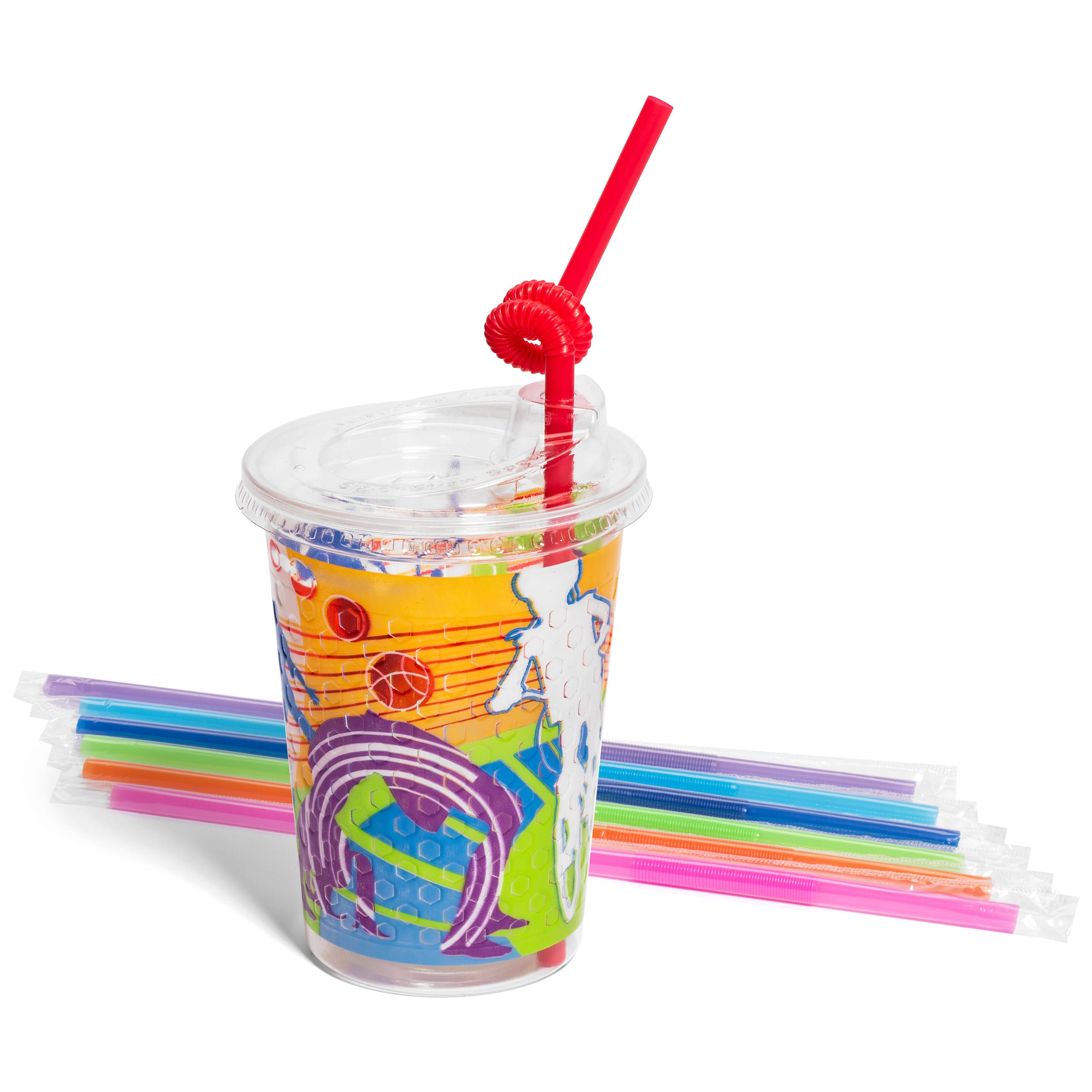 Family Hospitality Group 502ACT Kids' 12 oz. Cup Kits "Active" Theme Clear Plastic, 250 Sets