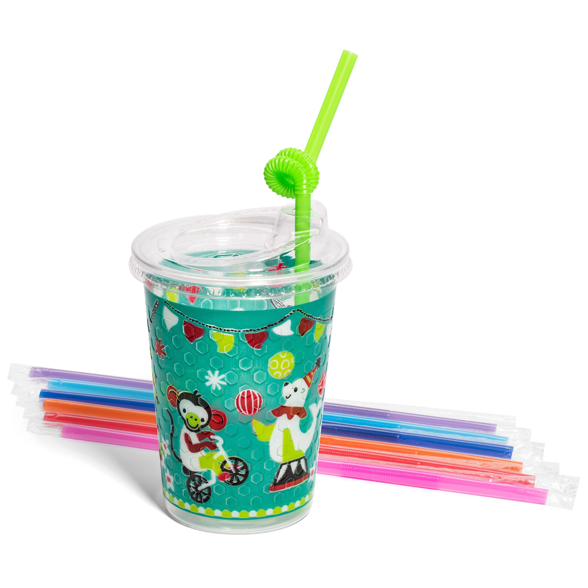 Family Hospitality Group 502CRC Kids' 12 oz. Cup Kits"Circus" Theme Clear Plastic, 250 Sets In 4C Cartons