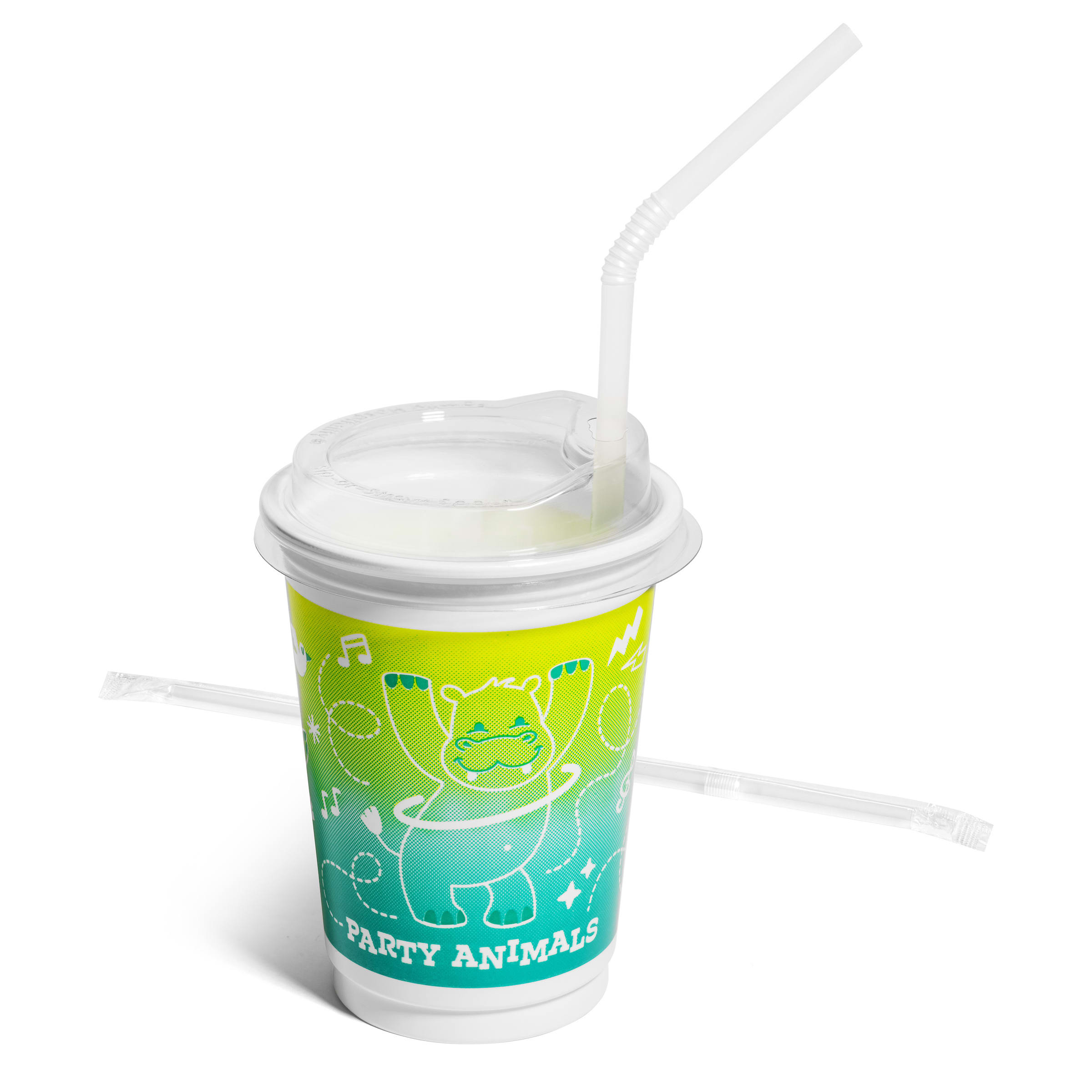 Family Hospitality Group 500V-PAR Kids' Value-Line 12 oz. Cup Kits"Party Animals" Theme White Plastic, 250 Sets