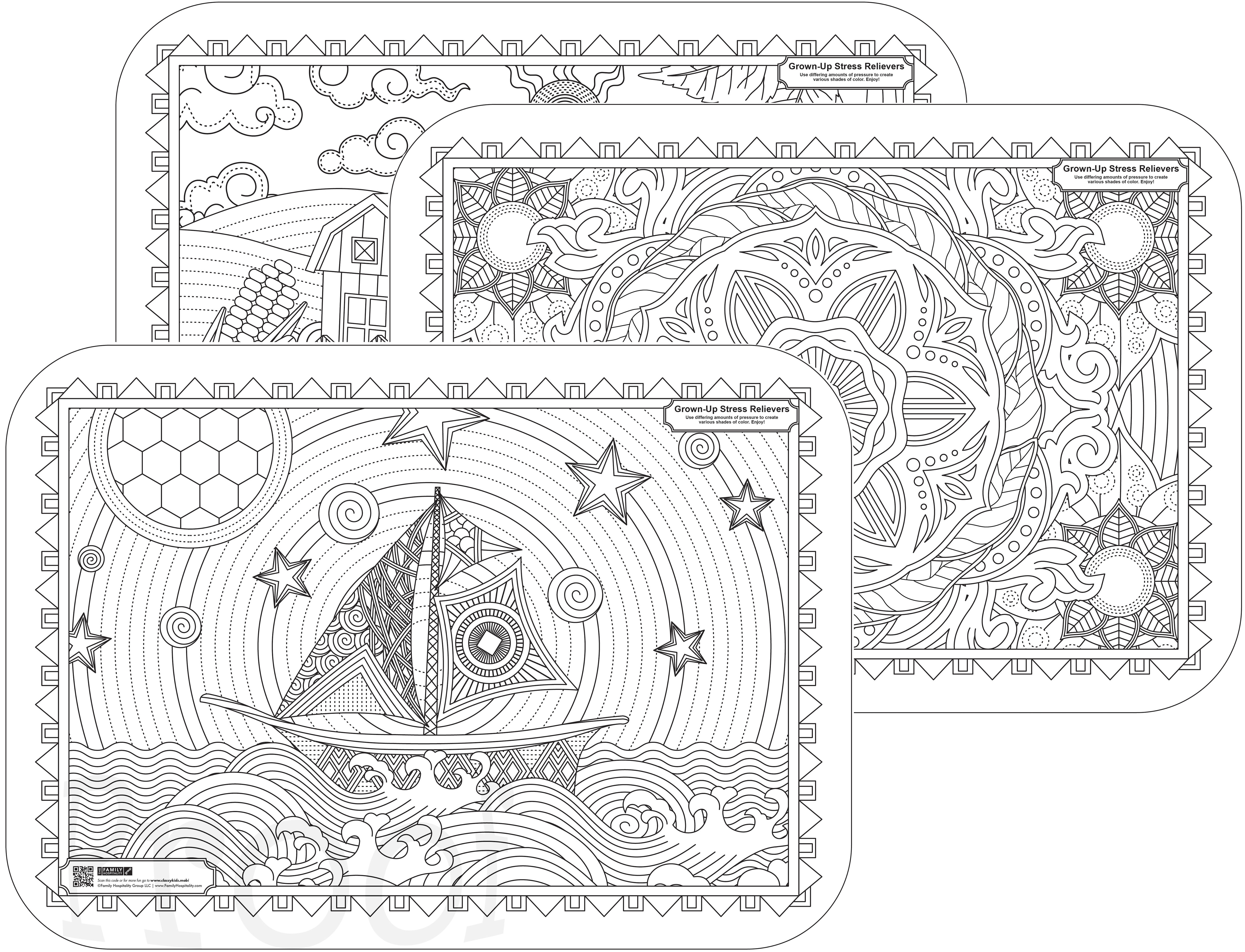 Family Hospitality Group 314-VAR1(500) Placemat Adult Coloring Paper 10 x 14