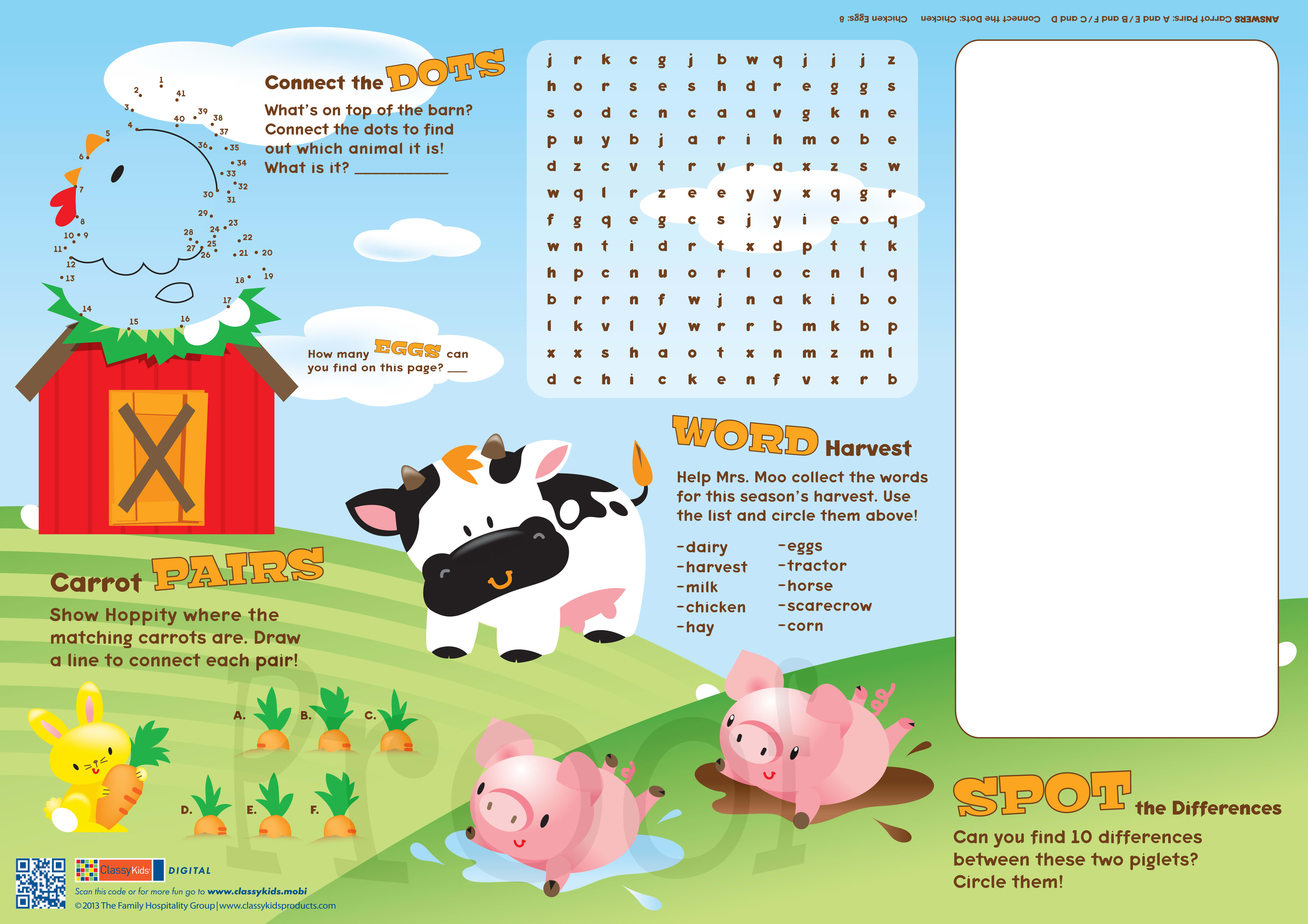Family Hospitality Group 310-FRM1(1000) Placemat Kids' Paper 10 x 14 in. "Farm" With 2-Sides Printed