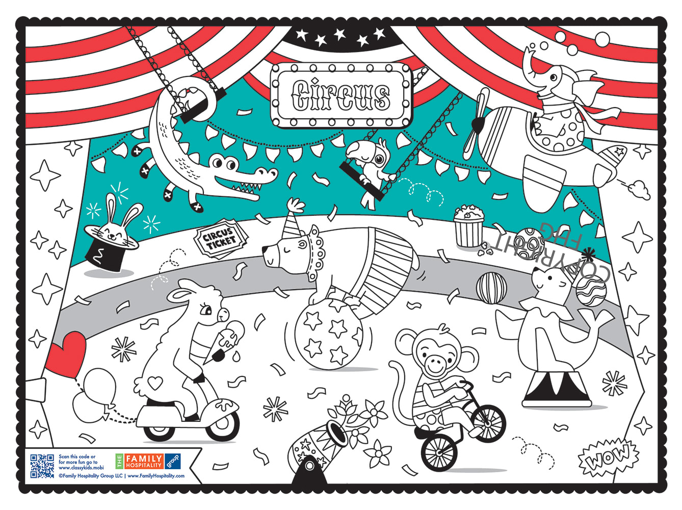 Family Hospitality Group 310-CRC(500) Placemat Kids' Paper 10 x 14 "Circus" With 1-Side Printed