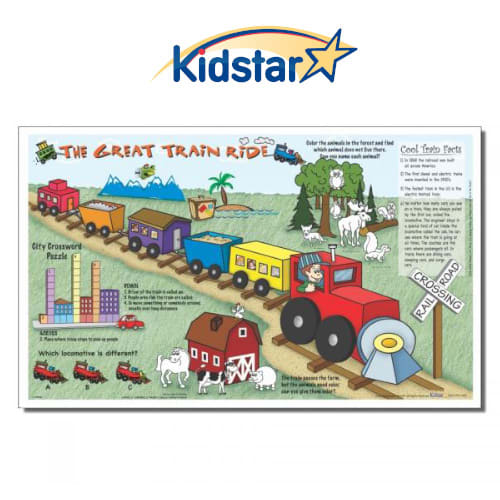 Family Hospitality Group 384-TRN(500) Kids' 8.5 x 14" Placemats - Great Train Ride