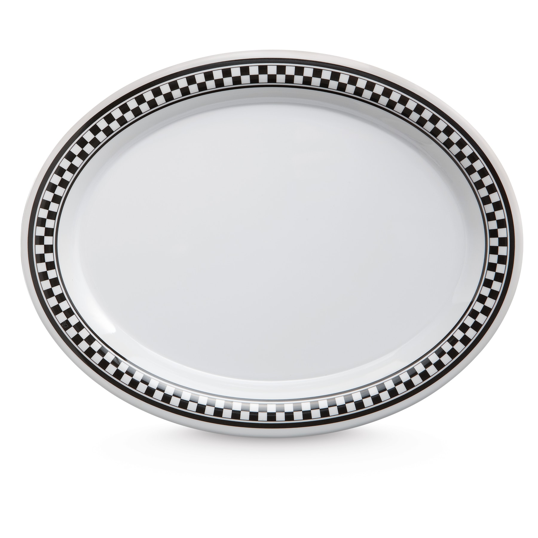 G.E.T. Enterprises OP-120-X Diamond Chexers 12" x 9" Oval White/Checkerboard Melamine Platter