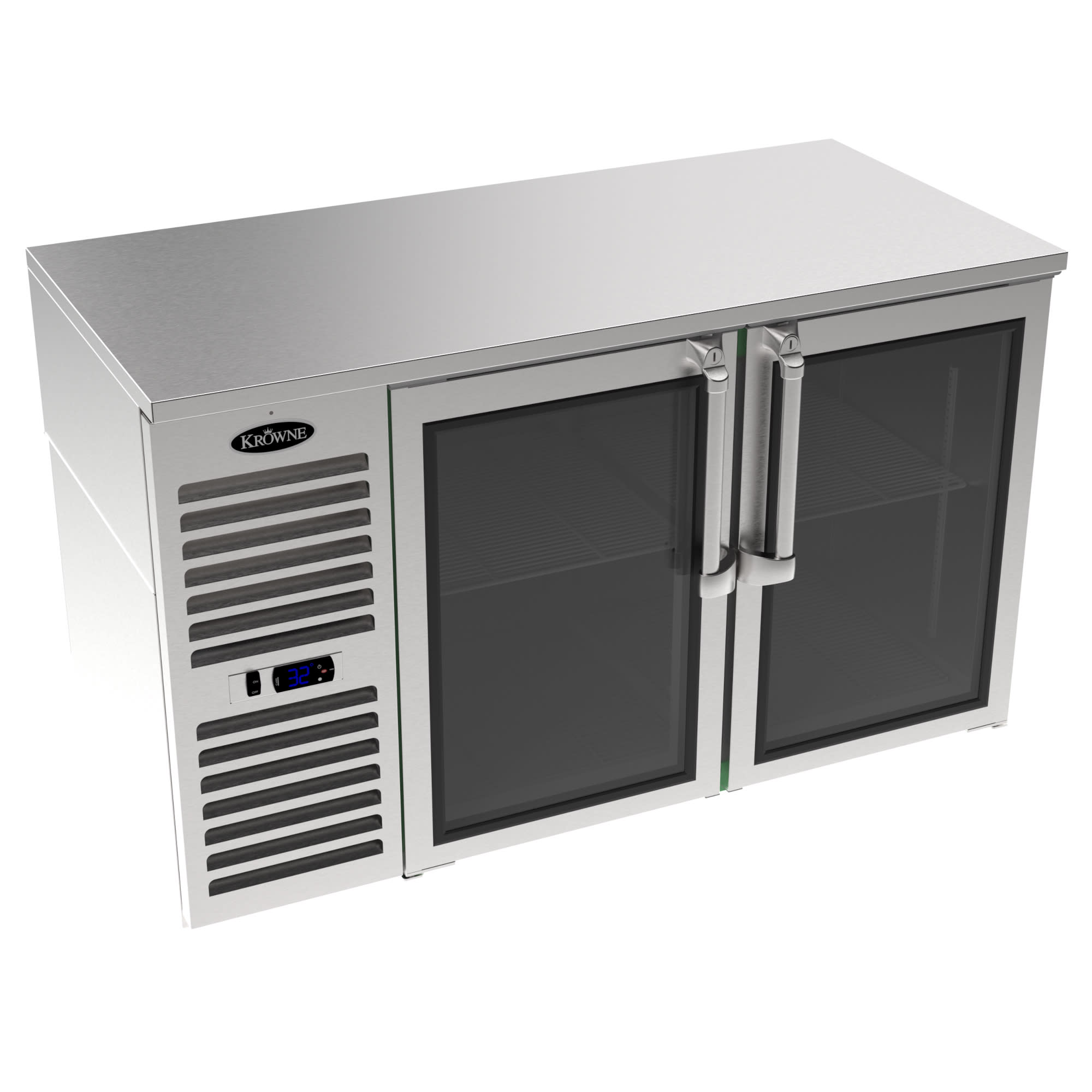 Krowne LS52L-KSS 52" Stainless Steel Counter Height Back Bar Cooler with 2 Glass Swing Doors