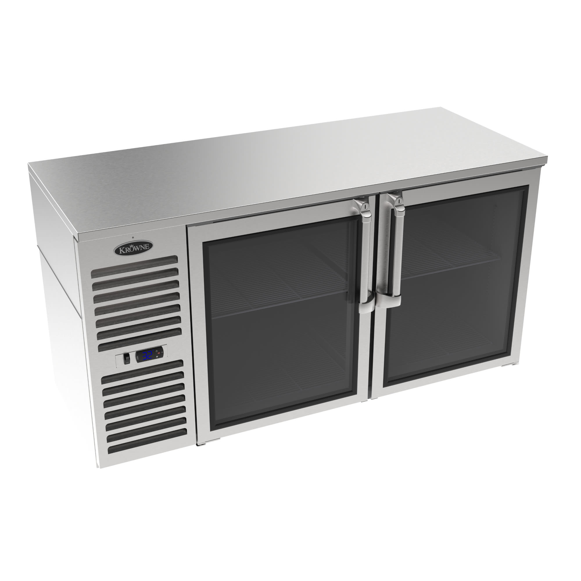 Krowne LS60L-KSS 60" Stainless Steel Counter Height Back Bar Cooler with 2 Glass Swing Doors