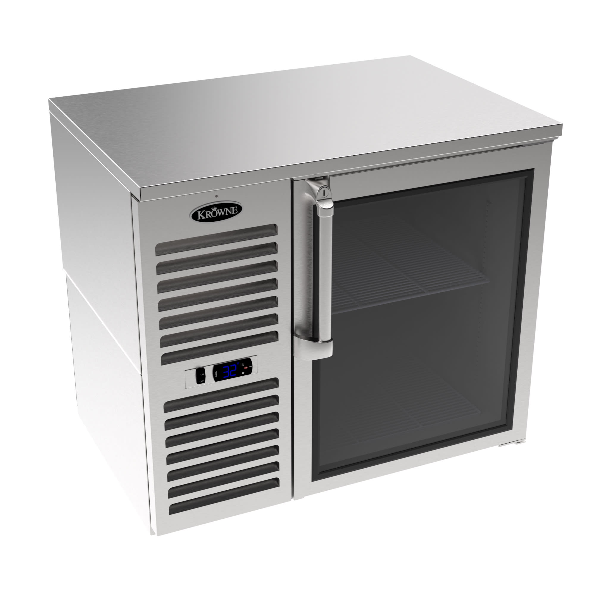 Krowne LS36R-KSS 36" Stainless Steel Counter Height Back Bar Cooler with 1 Solid Swing Door