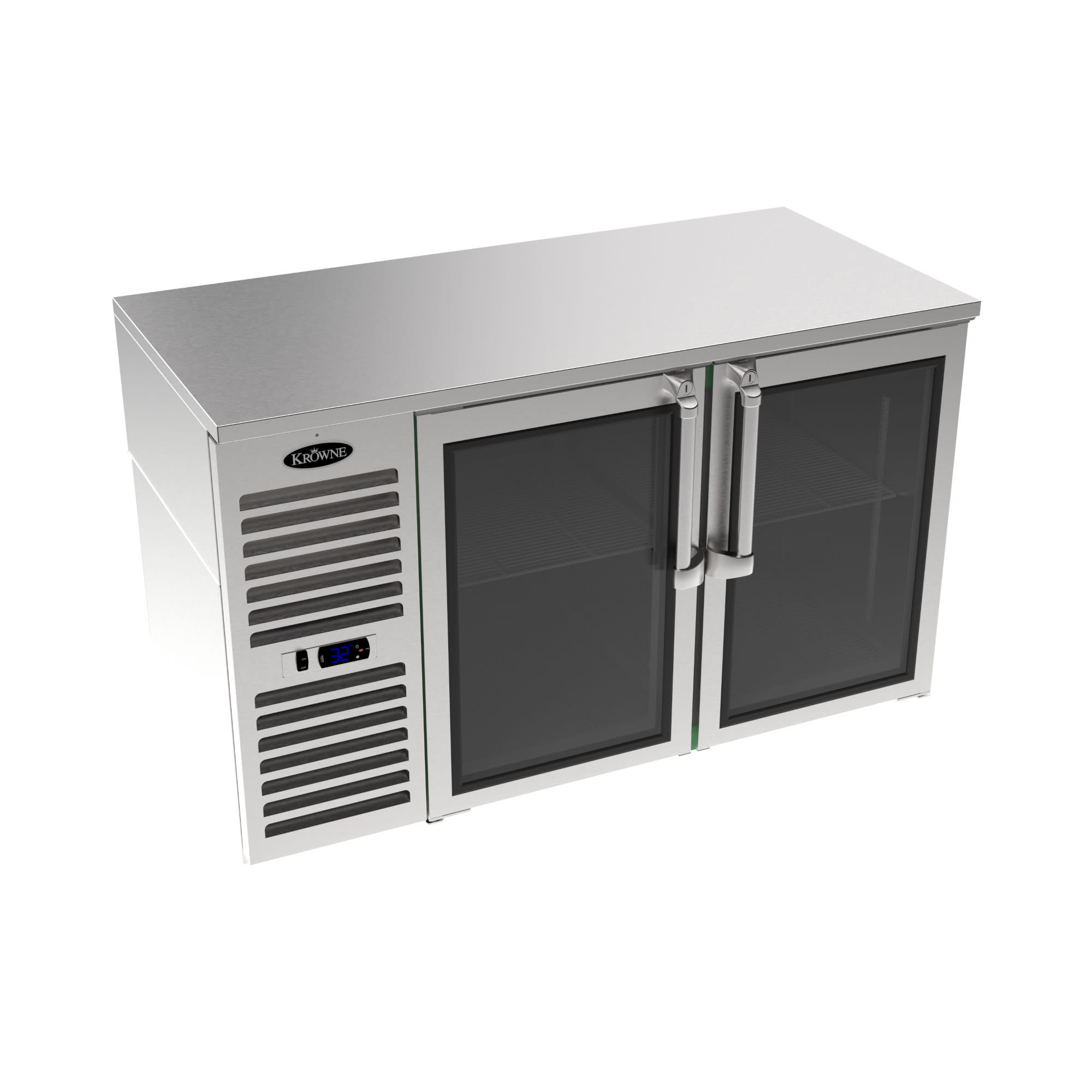 Krowne LS52R-KSS 52" Stainless Steel Counter Height Back Bar Cooler with 2 Solid Swing Doors