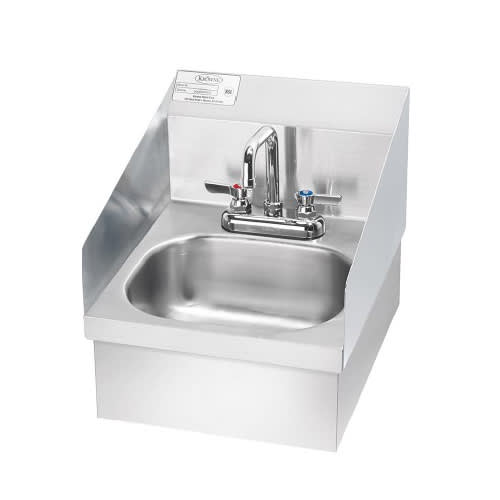Krowne HS-81 Wall Mount Hand Sink, 14-3/8" x 16-5/8" Bowl, with Side Splashes and Royal Series 4-1/2" Double Bend Faucet