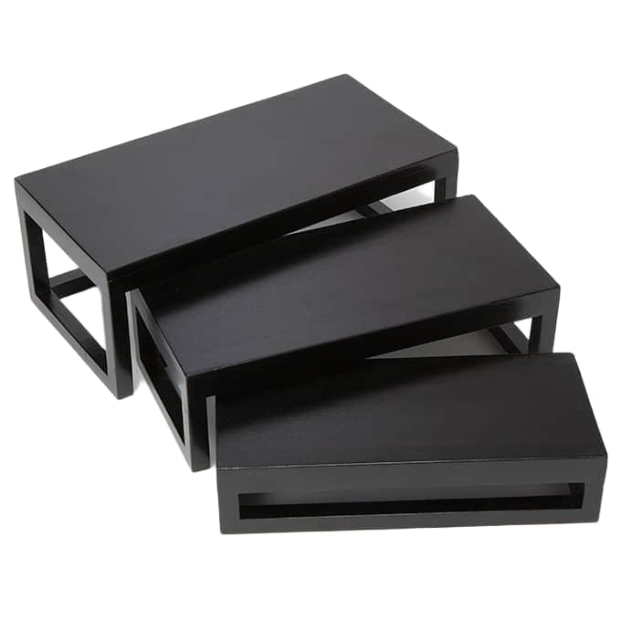 American Metalcraft AWRRP 3-Piece Rectangular Black Wooden Riser Set