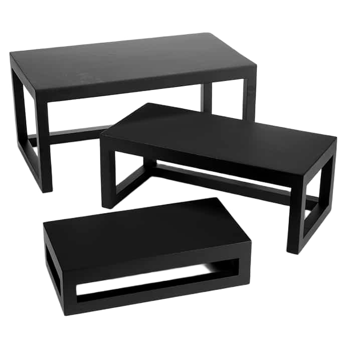 American Metalcraft AWRS 3-Piece Rectangular Black Wooden Riser Set
