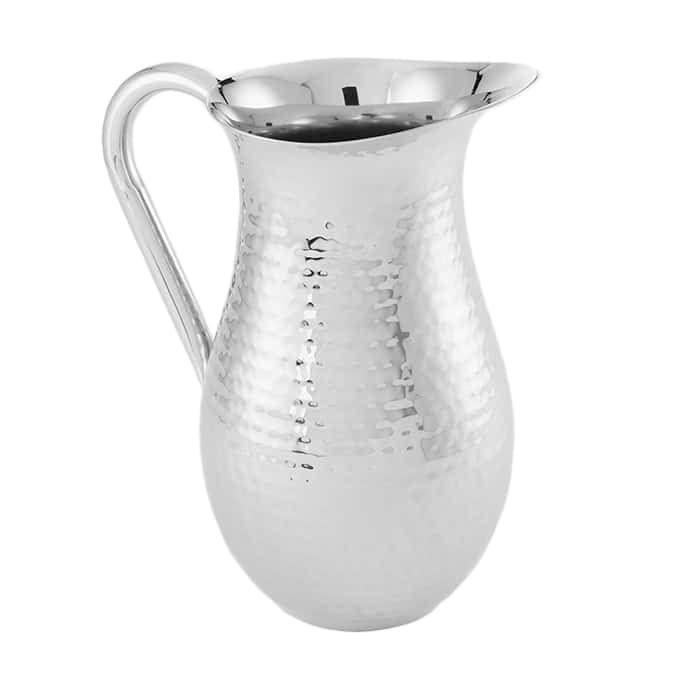 American Metalcraft BWPH84 84 oz. Silver Bell Pitcher, Hammered Finish, w/ Ice Guard