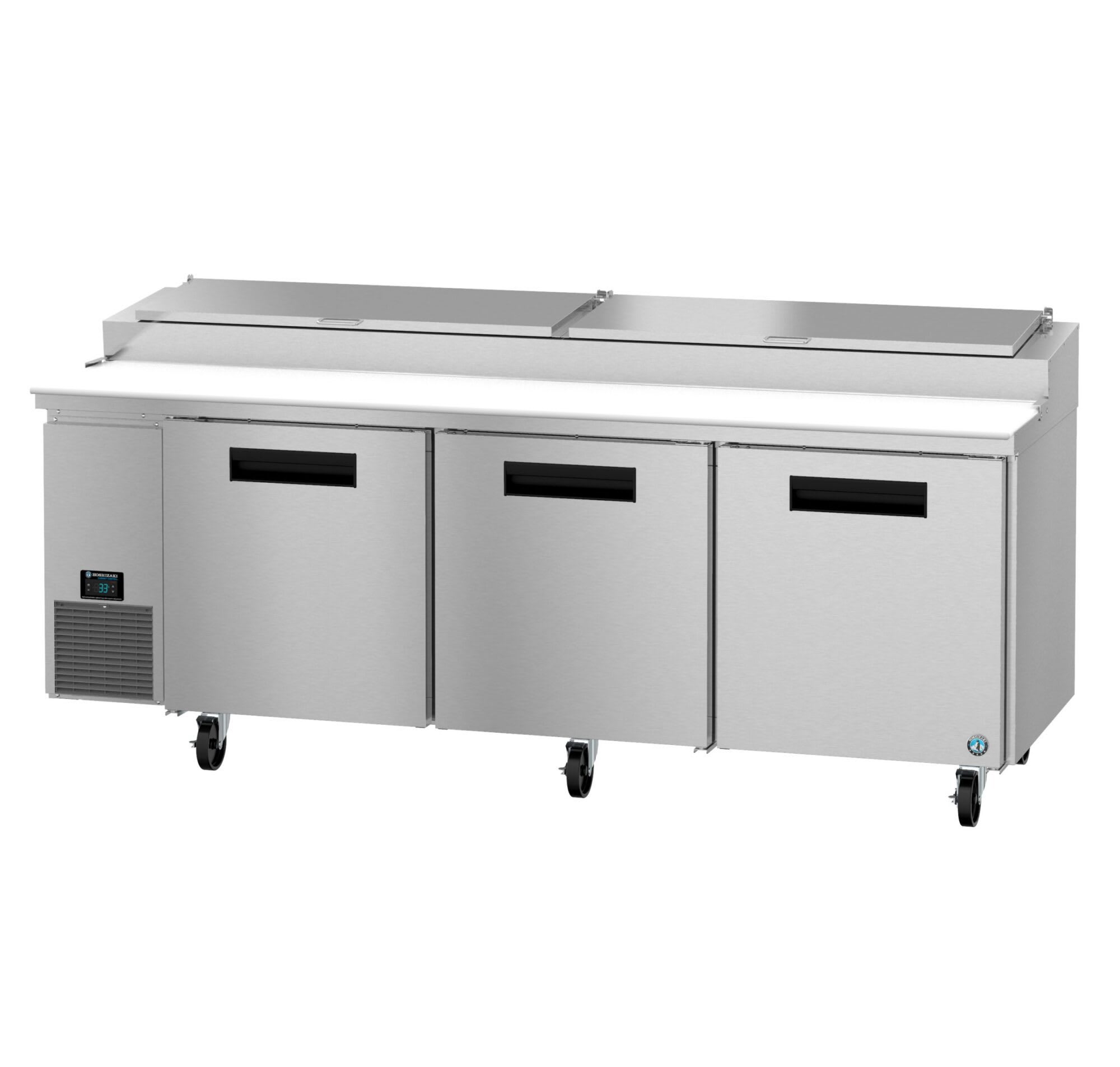 Outlet Hoshizaki PR93B Refrigerator, Three Section Pizza Prep Table, Stainless Doors