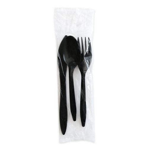 Boardwalk BWK3KITBLPS Three-Piece Polystyrene Cutlery Kit, Mediumweight, Fork/Knife/Spoon, Plastic, Black, 250/C