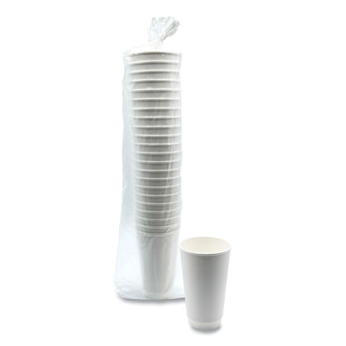 Boardwalk BWKDW16HCUPPK Paper Hot Cups, Double-Walled, 16 oz, White, 25/Pack