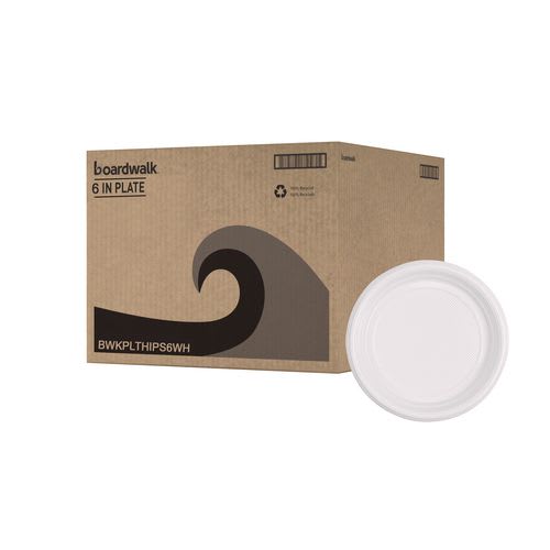 Boardwalk BWKPLTHIPS6WH Hi-Impact Plastic Dinnerware, Plate, 6" Dia, White, 1,000/carton