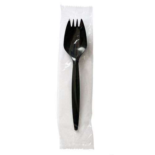 Boardwalk BWKSPORKBLPPIW Mediumweight Wrapped Polypropylene Cutlery, Spork, Plastic, Black, 1,000/Carton