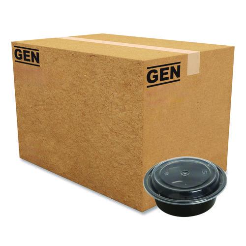 Gen GENTORND16 Microwavable Food Container with Lid, Round, 16 oz, 6.29 x 6.29 x 1.96, Black/Clear, Plasti