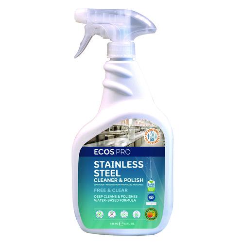 ECOS® PRO PL93306CT Stainless Steel Cleaner and Polish, Free and Clear Scent, 32 oz Spray Bottle, 6/Carton