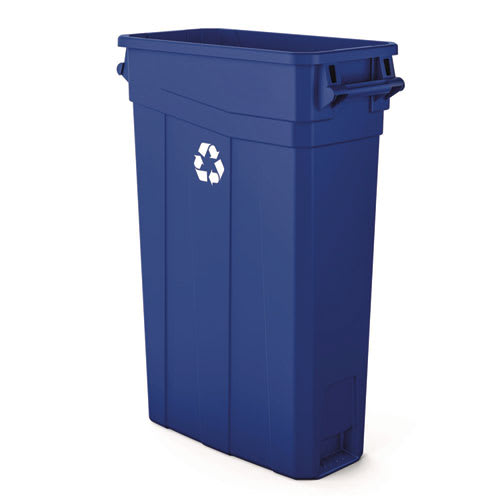 Suncast Commercial TCNH2030BLR 23 Gallon Resin Slim Recycling Trash Can, Plastic, Blue/White