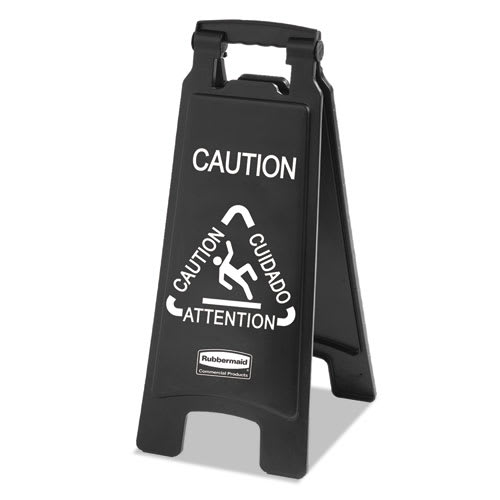 Rubbermaid 1867505 Executive 2-Sided Multi-Lingual Caution Sign, Black/White, 10.9 x 26.1