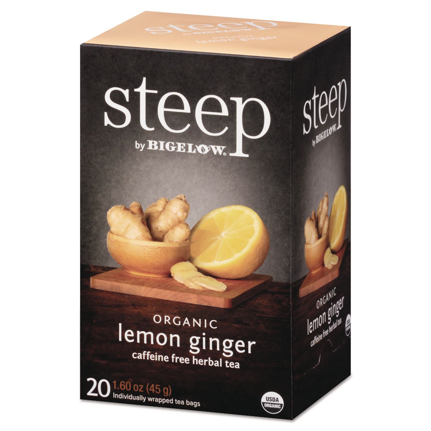 Bigelow BTC17704 Steep Tea, Lemon Ginger, 1.6 Oz Tea Bag, 20/box