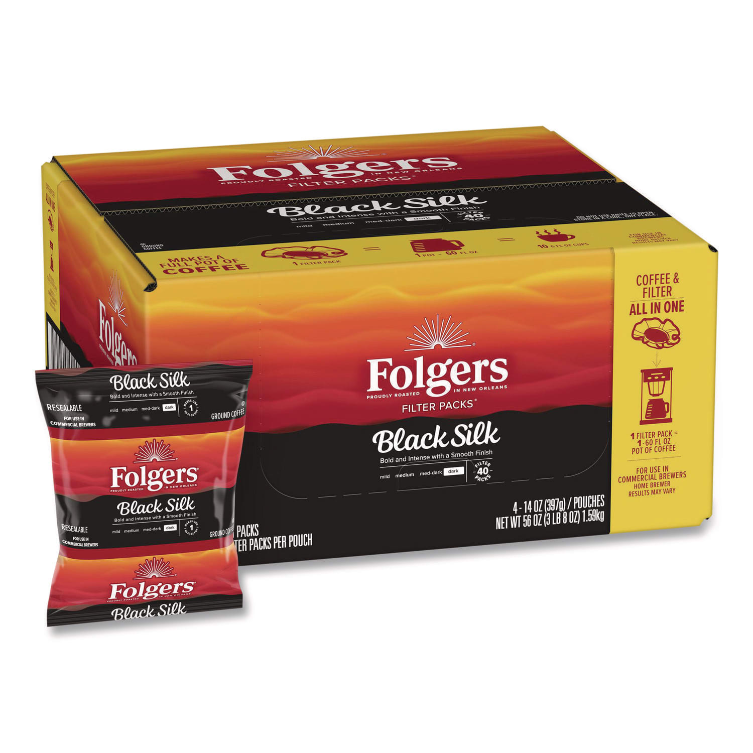 Folgers FOL00016 Coffee Filter Packs, Black Silk, 1.4 Oz Pack, 40packs/carton