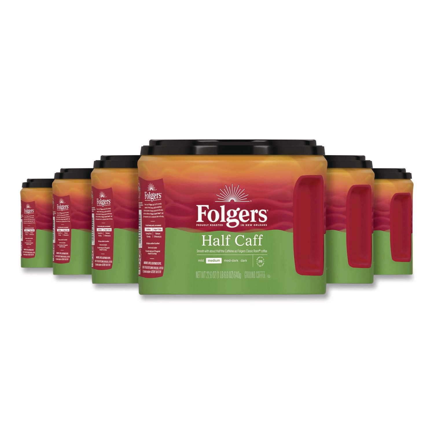 Folgers FOL20527CT Half Caff Ground Coffee, 22.6 oz Canister, 6/Carton