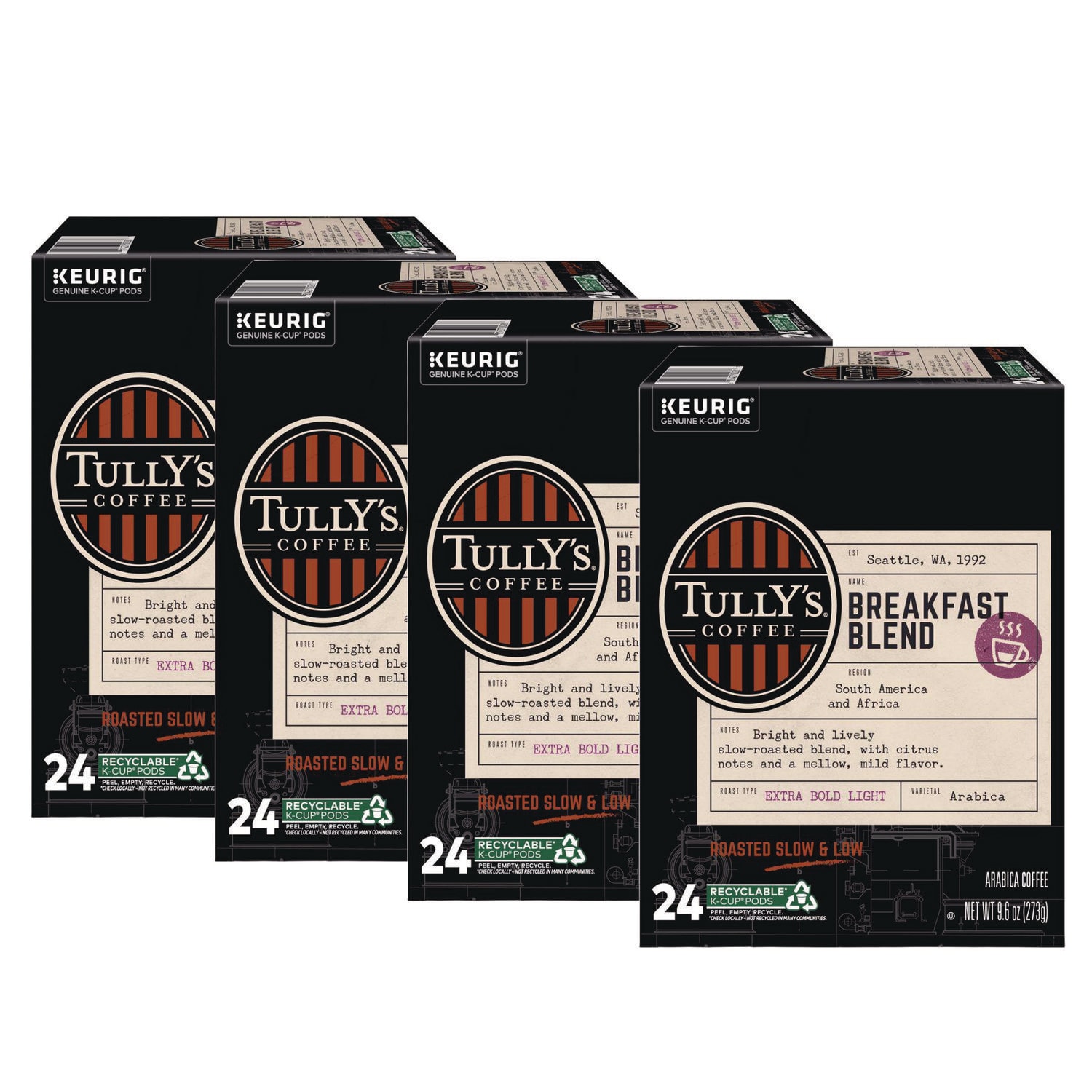Tully's Coffee GMT192719CT Breakfast Blend Coffee K-Cups, 96/carton