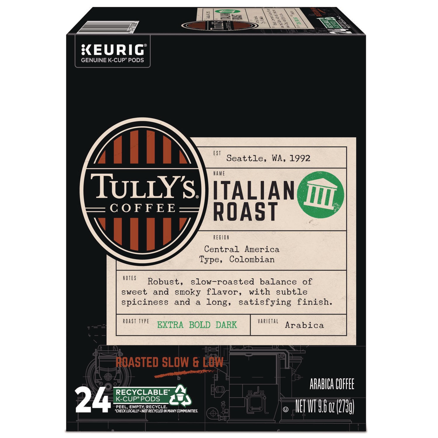 Tully's Coffee GMT193019 Italian Roast Coffee K-Cups, 24/box