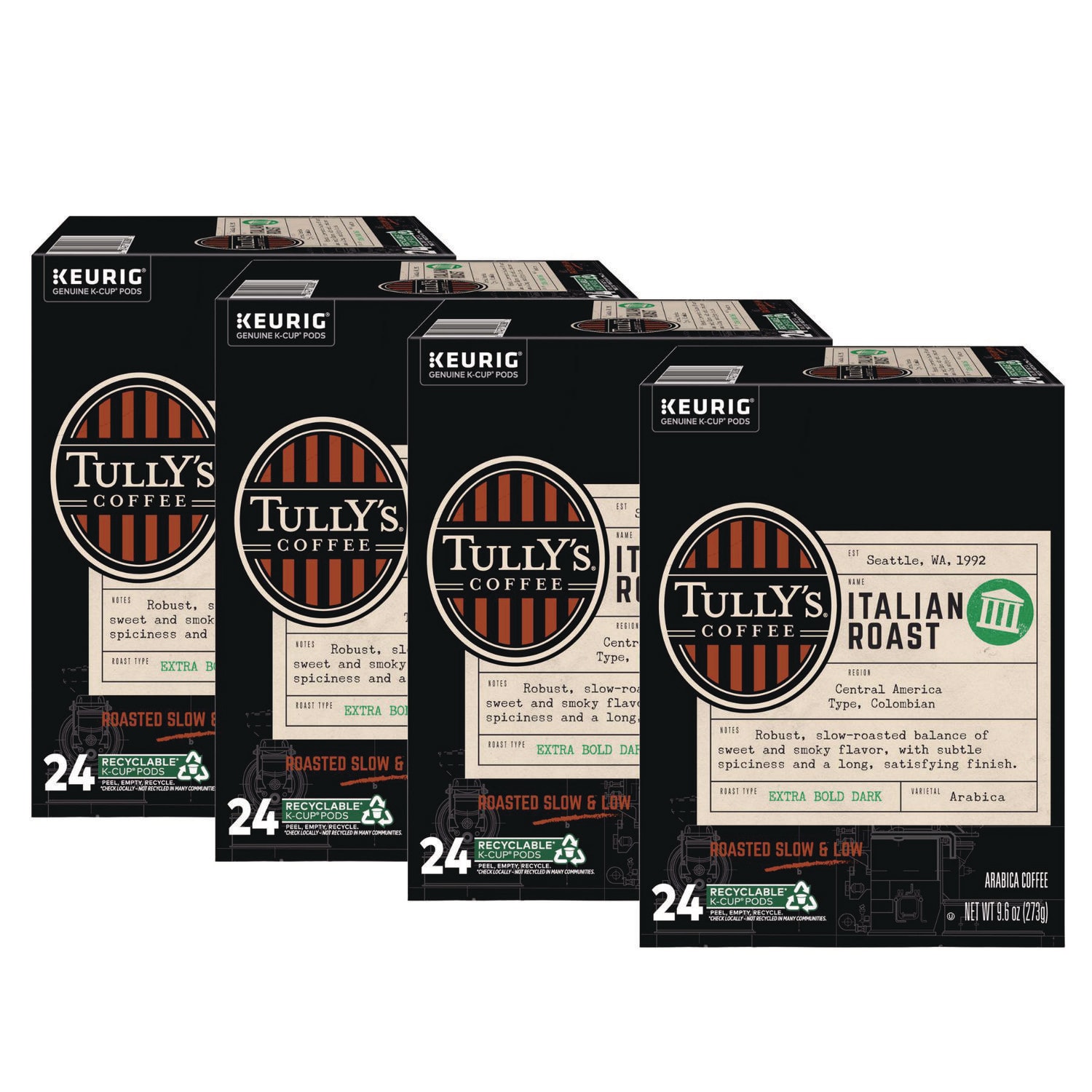 Tully's Coffee GMT193019CT Italian Roast Coffee K-Cups, 96/carton